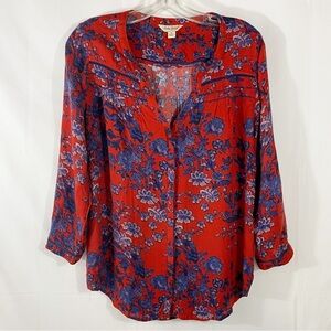 Lucky Brand | Red/Blue Floral Print Top
